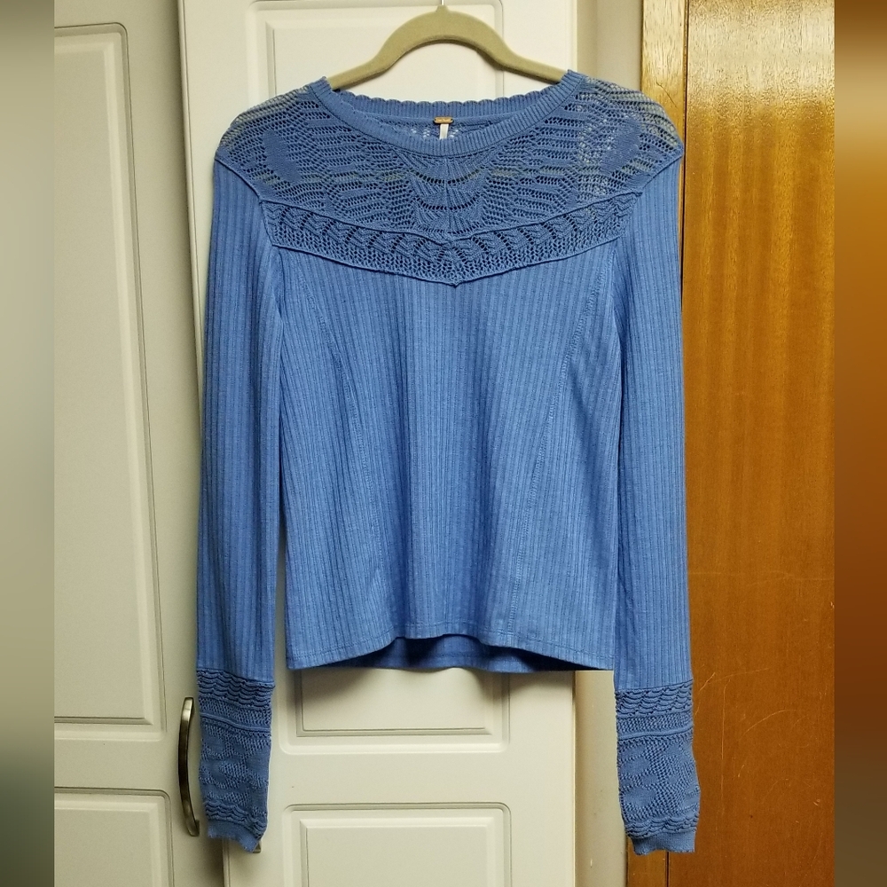 🍭🚨Free People Colette top - ribbed crochet knit long sleeved - Picture 2 of 6